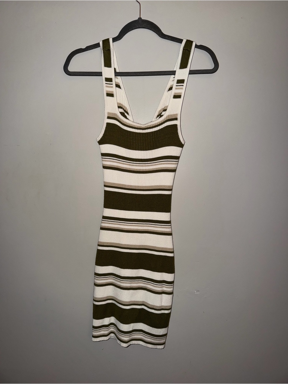 Abercrombie Stripe Bodycon Dress in Olive and Cream
